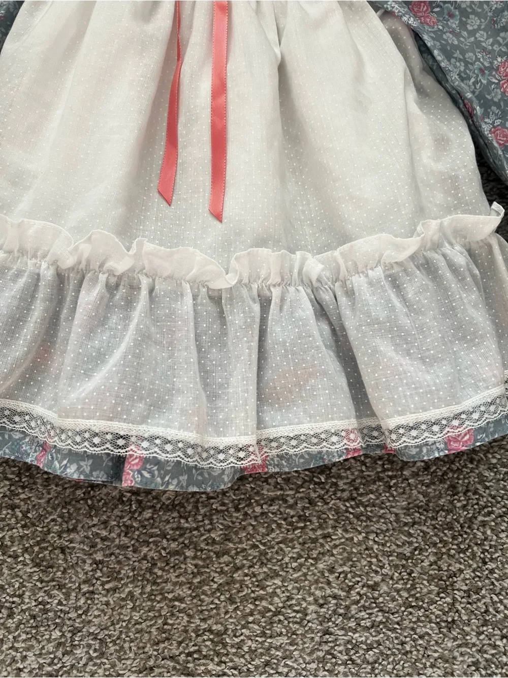 Vitage Peppercorns White & Blue Floral Ruffle Kids Dress with Pink Bow